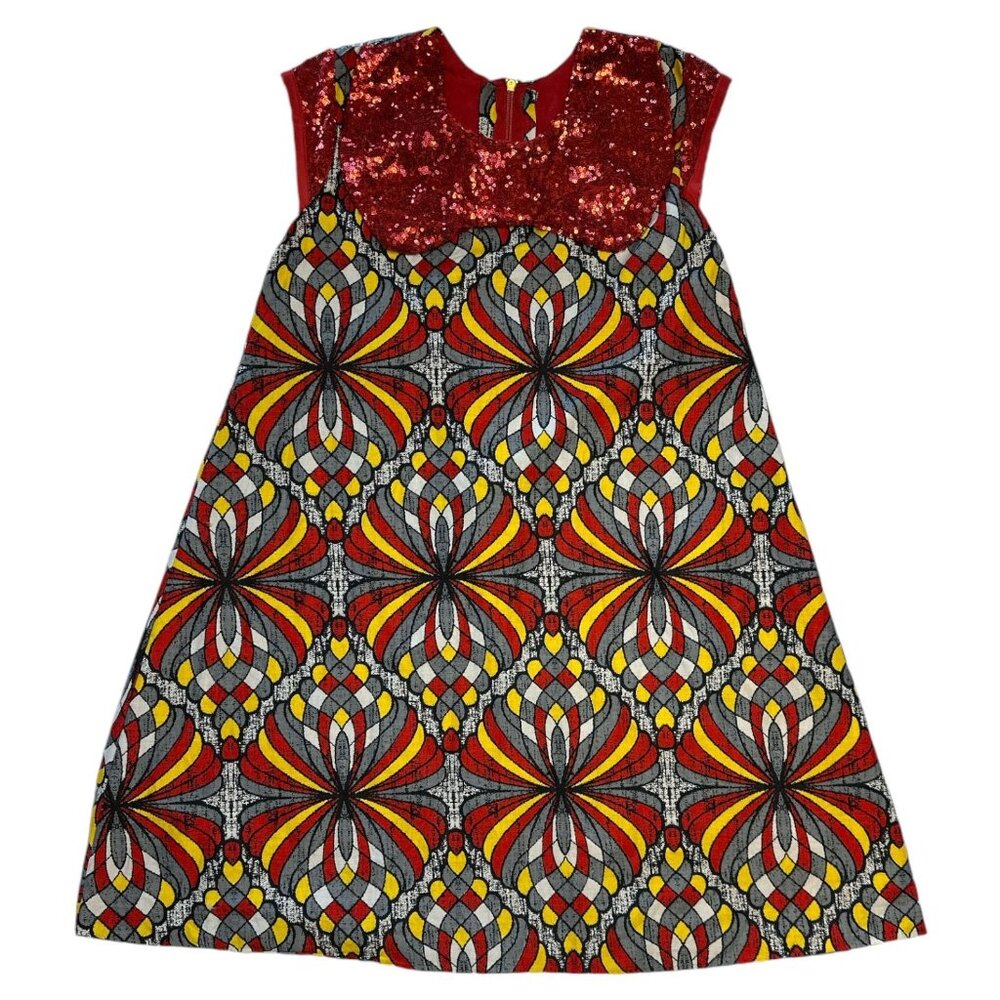 Handmade Medium A-Line Dress Multicolored Red Sequence Bow Abstract Costume READ